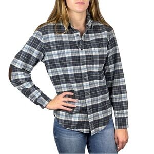 J. CREW COTTON PLAID SUEDE ELBOW PATCH BUTTON DOWN SHIRT